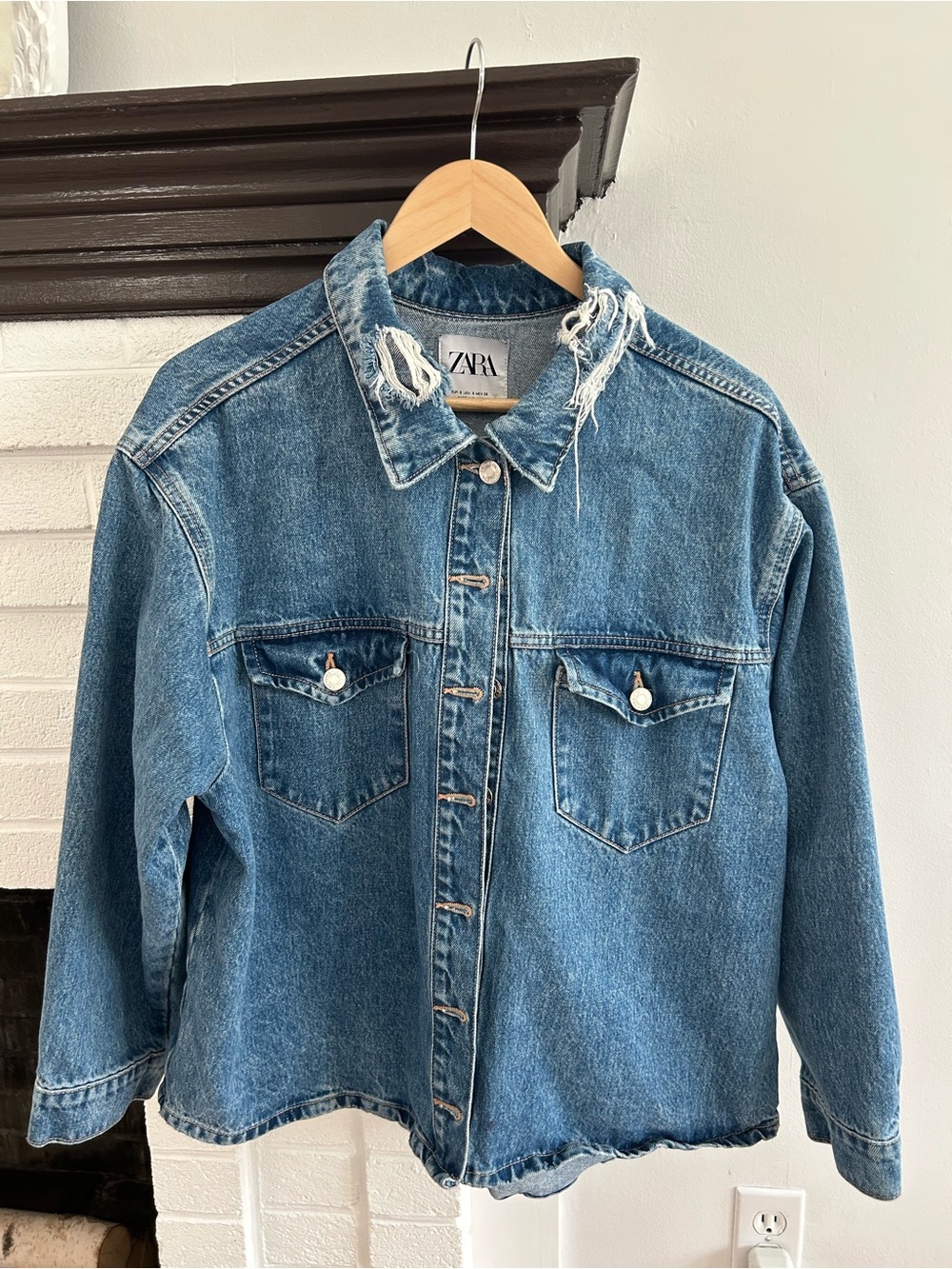 Zara Blue Denim Shirt Jacket with Button Front size S (oversized)